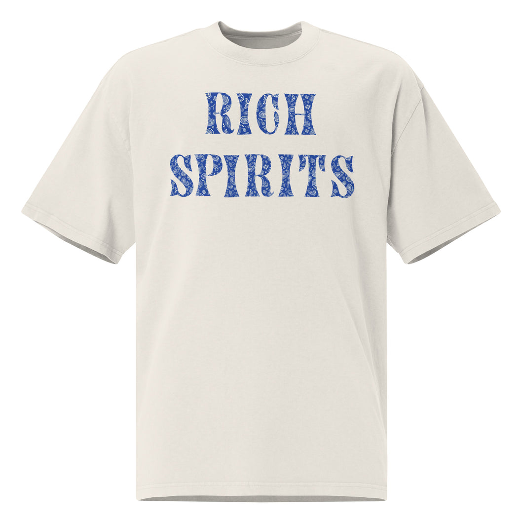 Rich Spirits Front and Back Blue Oversized faded t-shirt